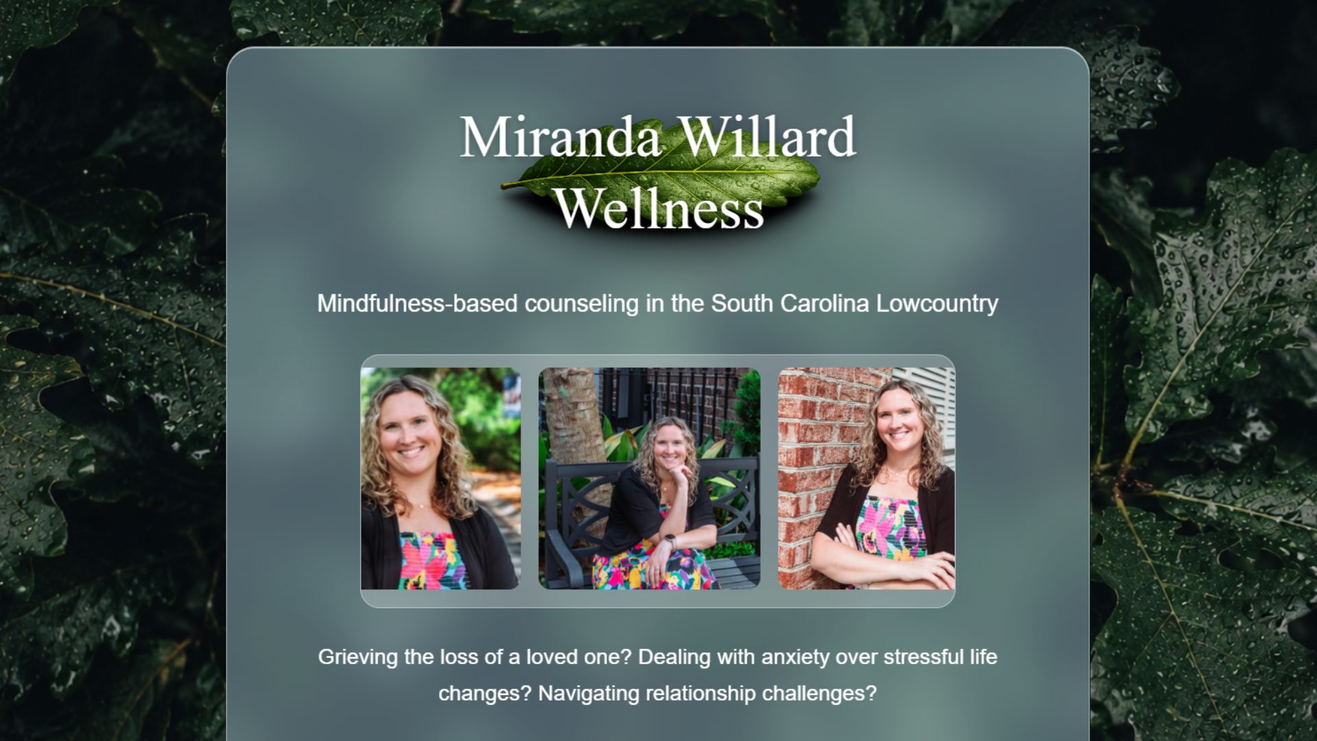 Miranda Willard Wellness, Grief, Marriage, Trauma & Family Counseling in the South Carolina Lowcountry